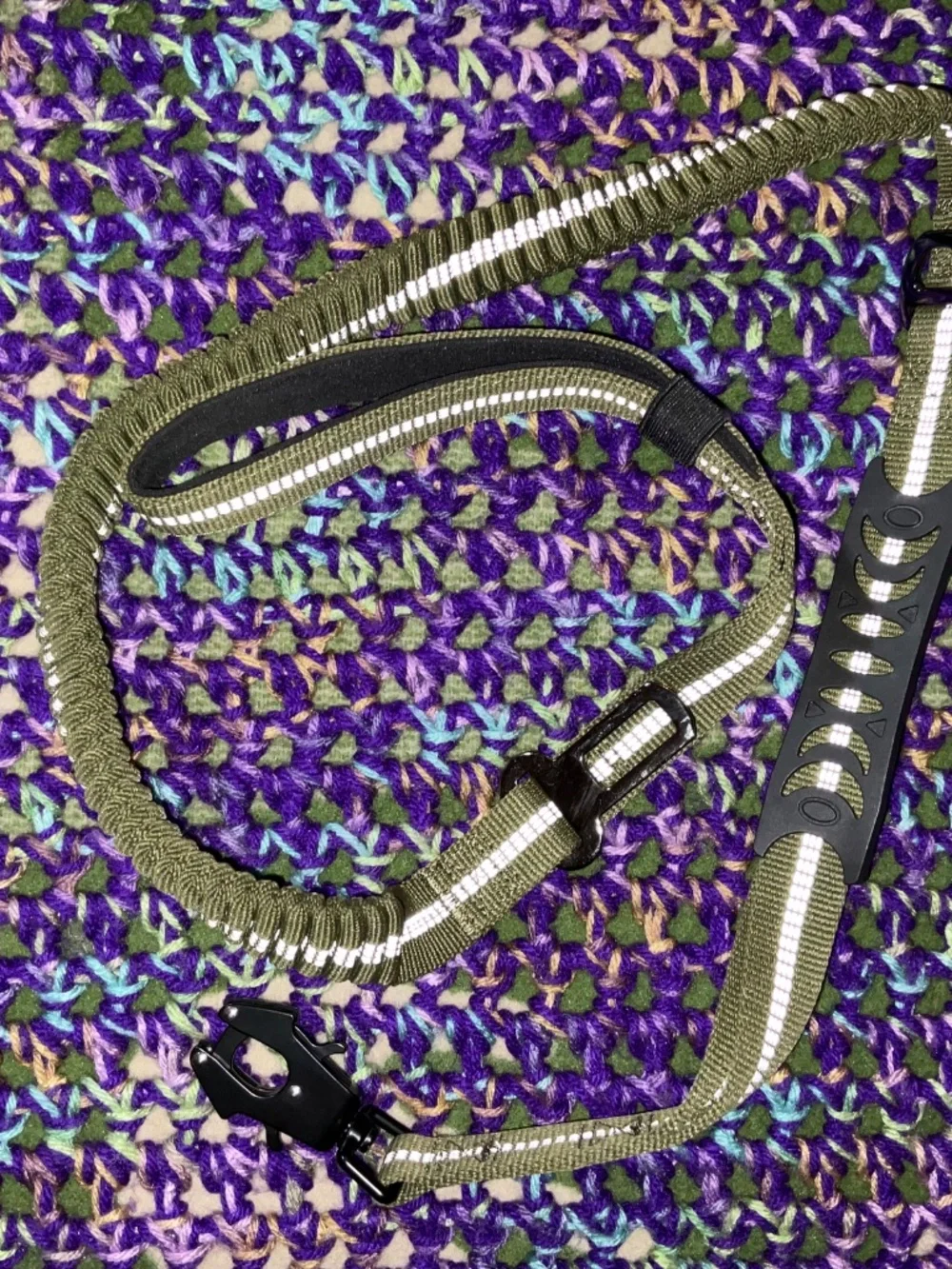 Tactical bungee dog leash-heavy duty army green reflector lead with control hand